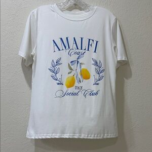 Source Unknown White Tee with Blue and Yellow Print